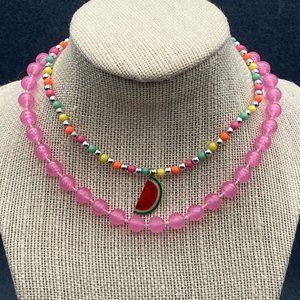 Kids Juvenile Necklace Lot Pink Choker Watermelon Stretch Yellow Silver Green